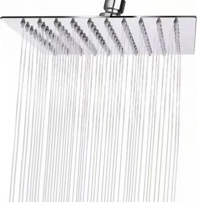 Obrázek produktu pro Dešťová čtvercová sprchová hlavice 20 cm - 360° úspora vody - 304 nerezová ocel - samočisticí - čtvercová s 90° ohybem