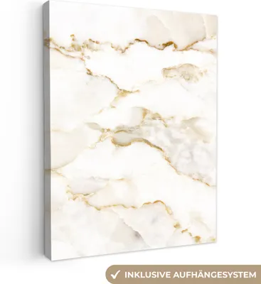 Produktbild von MuchoWow® - Leinwandbilder - Marmor - Limette - Gold - Luxus - Marmoroptik - Weiß, Wandbild, Wanddeko Bilder Wohnzimmer, 90x120 cm