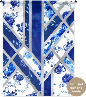 Produktbild von MuchoWow® Wandteppich Wandbehang Delfter Blau - Muster - Luxus 120x160 cm Tapisserie Dekoration Wandtuch - Wohnzimmer - Moderne