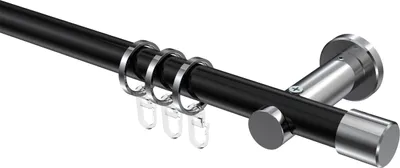 Produktbild von Interdeco Gardinenstange / Vorhangstange Schwarz / Chrom, Typ Platon Santo (Kappe), 20 mm Ø 1-läufig, 600 cm