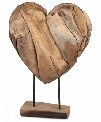 Produktbild von formano Deko Objekt Herz Holz Skulptur aus massivem Teakholz 60 cm auf Standfuß