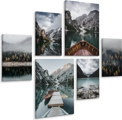 Obrázek produktu pro MURALO SADA OBRAZŮ DO LOŽNICE HORSKÉ JEZERO LOŽNICE KRAJINA 3D LES V LESE 90x80 - 2 obrazy 30x40 a 4 obrazy 20x30