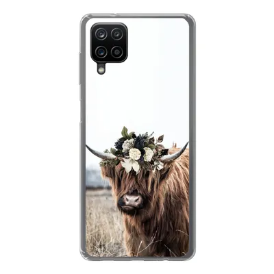 Produktbild von MuchoWow® Handyhülle Schutzhülle Hülle für Samsung Galaxy A12 Schottischer Highlander - Blumen - Tiere Silikon Softcase Handy Hülle - Bild