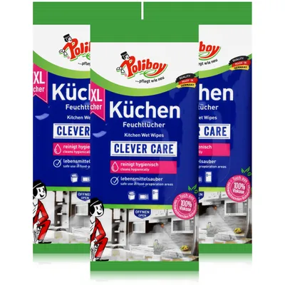 Produktbild von Poliboy Küchen Feuchttücher 48 Tücher - Lebensmittelsauber (3er Pack)