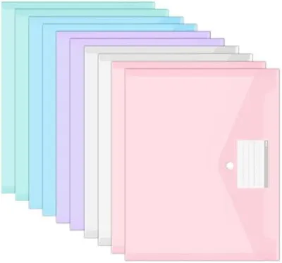 Produktbild von 10 Stück Dokumententasche A4, Wasserdichte Dokumentenmappe, Sammelmappen A4 mit Etikettentasche, Bunte Mappen für Dokumente Organisieren, Bürobedarf, Hausaufgaben