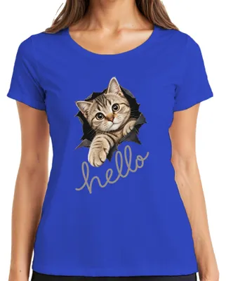 Produktbild von Hello Süße Katze Kätzchen Durchbruch Statement Sarkasmus Haustier Damen T-Shirt, Blau, XXL