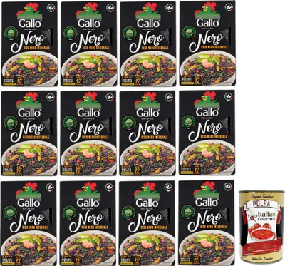 Produktbild von 12x Riso Gallo Riso Nero Integrale,Vollkorn Schwarzer Reis,100% Italienischer Reis,500-g-Packung + Italian Gourmet Polpa di Pomodoro 400g Dose