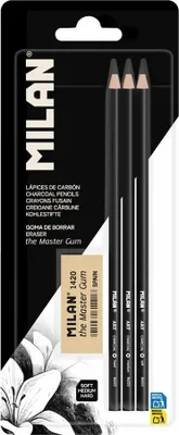 Produktbild von Milan Set Mit 3 Kohlestiften Und Mastergum Radiergummi Durchsichtig Durchsichtig One Size
