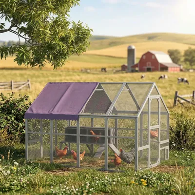 Produktbild von Hühnerstall begehbar mit Nistbox und Rampe, Hühnergehege Hühnerhaus, Tannenholz, Grau | 280 x 185,5 x 188 cm | 5,2 m² Auslauf | für 8–12 Tiere