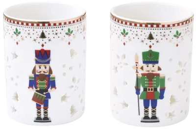 Obrázok produktu pre Sada dvoch porcelánových vianočných svietnikov Luskáčik