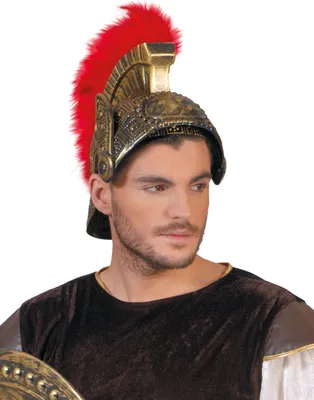 Obrázok produktu pre Rímska gladiátorská prilba legionárska prilba s hrebeňom z peria zlatočervená - jedna veľkosť
