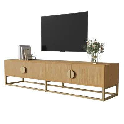 Produktbild von Merax 180 cm TV-Schrank mit Holzmaserung – Moderner Esszimmerschrank, 4 Türen, halbrunde Griffe, Soft-Close-Scharniere, holz
