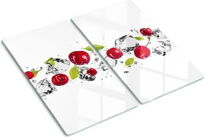 Produktbild von Tulup Glas-Herdabdeckplatte - 2x30x52cm - Glaskeramikkochfeld-Abdeckung Spritzschutz Zweiteilig Kirschen und Wasser