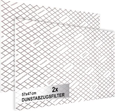 Two white rectangular filters with a grid pattern and text printed on them, stacked on top of each other.