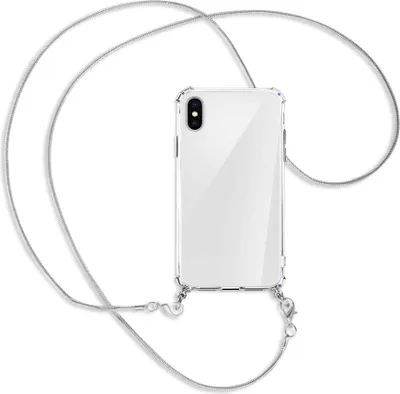Produktbild von Handykette Backcover-Schutzhülle mit Band (Metall silberfarben) für Apple iPhone X / XS / 10 - silberfarbene Kette Snake