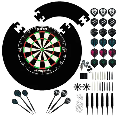 Produktbild von KOTO - King Pro Edition Dartscheibe Schwarz Incl. Surround & Accessory Kit Steeltip 90 Stücks, 2 Sets Dartpfeile 23 G