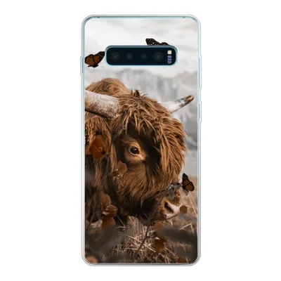Produktbild von MuchoWow® Handyhülle Schutzhülle Hülle für Samsung Galaxy S10 Lite Scottish Highlander - Schmetterlinge - Pflanzen Silikon Softcase Handy Hülle - Schutz