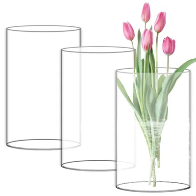 3er-Set Glasvasen, Zylinder, 15 cm hoch, 10 cm Ø, transparent