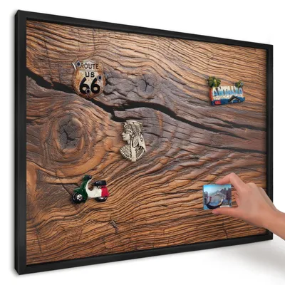 Produktbild von Magnettafel 70x50 cm mit schwarzem Rahmen - Magnetische Metalltafel, Magnetpinnwand zur Wandmontage für Wohnzimmer, Küche, Flur, Kinderzimmer und Büro - Holzstruktur