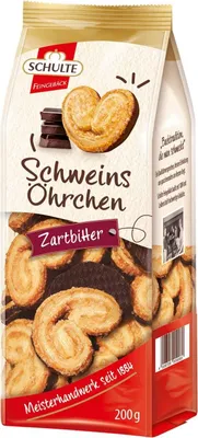 Produktbild von Zartblättrige Schweinsöhrchen mit Zartbitter Schokolade von Schulte, 200g