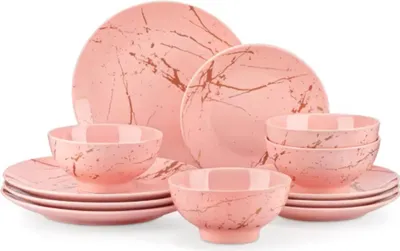 Immagine prodotto di Set di stoviglie Dalizo – 12 pezzi – 4 persone – Rosa bebè – Piatti piani, piatti fondi e piatti da colazione