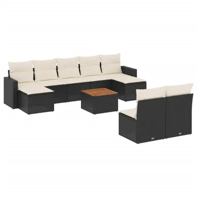 Immagine prodotto di vidaXL Set di divani da giardino da 10 pezzi con cuscini in polirattan nero