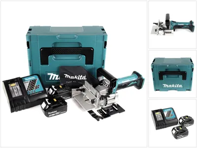 Zdjęcie produktu dla Akumulatorowa frezarka górnowrzecionowa Makita DPJ 180 RTJ 18 V Li-Ion w zestawie Makpac + 2 x akumulator 5,0 Ah + ładowarka