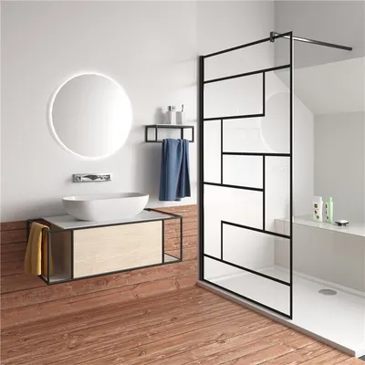 Produktbild von B.70cm x H.200cm 8mm NANO Glas Walk in schwarz Duschabtrennung Duschwand badezimmer+ausziehbar Stabilisator von 70-120cm