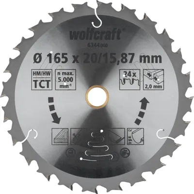 Produktbild von Wolfcraft Kreissägeblatt Ø 165 mm Bohrung Ø 20 mm 24 Zähne