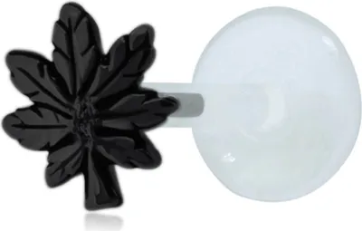 Produktbild von Ohrring Tragus Ohrpiercing 925 Sterling Silber mit Hanfblatt Material - Silber schwarz-plattiert Stablänge - 6 mm