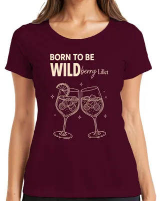 Productafbeelding van Born to be Wildberry Lillet Lustig Mädelsabend JGA T-shirt voor dames, bordeauxrood, maat S