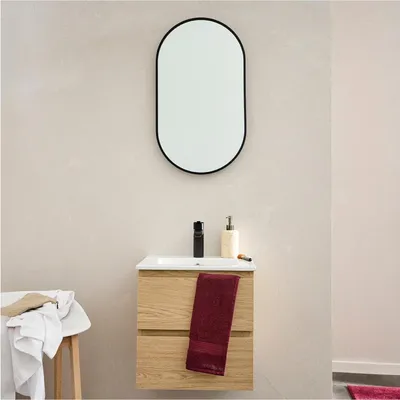 Image de Meuble vasque SORRENTO 45cm robinet noir et miroir