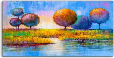 Produktbild von Coloray Canvas 140x70  Wandbild Leinwand Bilder Original Gemälde eines Sommer Flusses