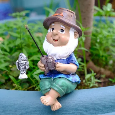 Tuinkabouter beim Angeln, Harzfigur, 10 cm, wasserfest, UV-beständig