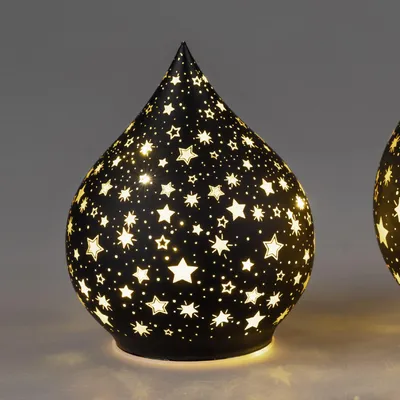 Produktbild von LED Dekoobjekt Tropfen FESTIVAL Sterne H. 16cm schwarz gold Formano W25