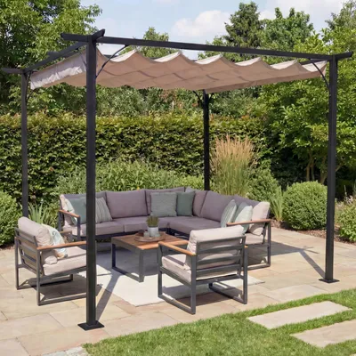 Produktbild von Pergola HWC-C42, Garten Pavillon, stabiles 6cm-Gestell + Schiebedach  3x3m creme
