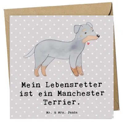 Produktbild von Mr. & Mrs. Panda Glückwunschkarte Manchester Terrier Lebensretter - Grau Pastell - Geschenk, faltkarte, Grußkarte, anlasskarte, doppelkarte, Klappkarte