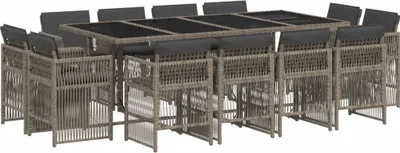 Produktbild von vidaXL 13-tlg. Garten-Essgruppe mit Kissen Grau Poly Rattan