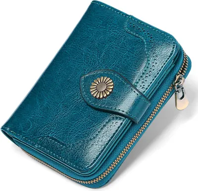 Image de SENDEFN RFID Femme Petit Porte-Monnaie Cuir 12 Cartes Monnaie Bleu