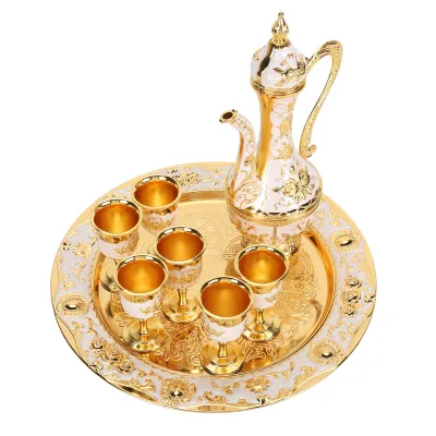 Produktbild von Vintage Kaffeekannen-Set,Metall-Kaffeekannen-Set,Metall-Teekannen-Set,Kaffeekanne mit 6 Kaffeetassen,Türkisches Kaffeekannen-Set,Kaffeekannen-Set