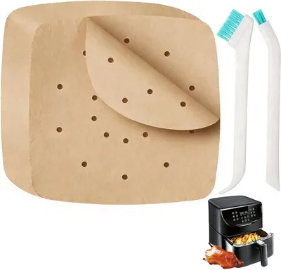 Imagen del producto de Papel de horno cuadrado, 21,5 x 21,5 cm, paquete de 100 unidades, apto para freidoras de aire y hornos