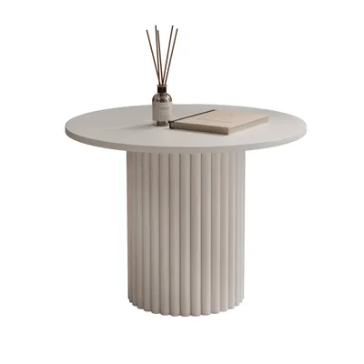 Produktbild von Idohome - Runder Couchtisch BARNEY mit geriffeltem Sockel Wohnzimmer Kaffeetisch Metalgestell Wohnzimmertisch 60 x 38 cm (Ø x H) Kaschmir