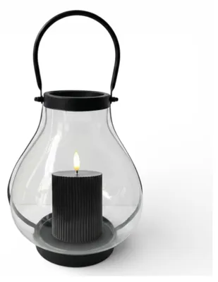 Produktbild von EstiloHome Glaslaterne 25 cm – Moderne Laterne mit Metallgriff, Windlicht & Kerzenhalter in Schwarz