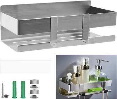 Produktbild von Famanu Duschregal ohne Bohren - Edelstahl mit 2 Haken, 23 cm