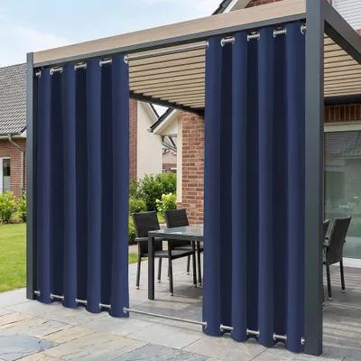 Produktbild von Outdoor Vorhang Wetterfest mit Ösen B132xH213CM, Outdoorvorhänge Gardinen Wasserdicht für Terrasse Balkon Pergola Garten Pavillon, 1 Stück, Blau