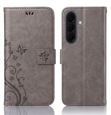 Produktbild von Handy Tasche für Samsung Galaxy A57 5G Schutz Hülle Handyhülle mit Blumenmuster Klapp Hülle mit Standfunktion und Kartenfächer Farbe: Grau