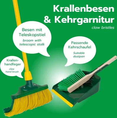 Produktbild von Novaliv Krallenbesen Set 30 cm Holz mit Teleskopstiel gebogenen Borsten mit Kehrgarnitur Gartenbesen Straßenbesen Kehrbesen (Besen + Kehrschaufel Set Langstiel, 30 cm)