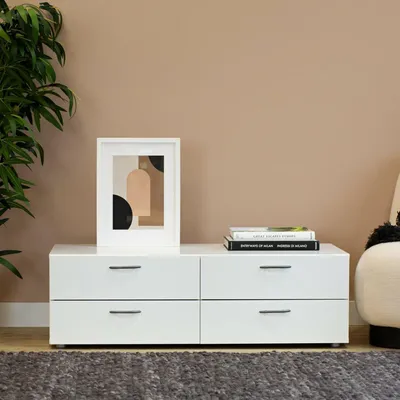 Image de Gignod - Commode, 111x52x35h cm Blanc, 4 Tiroirs