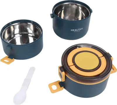 Zdjęcie produktu dla Termiczne pudełko na lunch 2200 ml Trójwarstwowa, odłączana konstrukcja z przegrodą Przenośne, izolowane pudełko Bento ze stali nierdzewnej 304 Niebieski