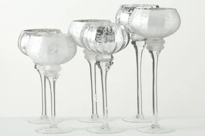 Produktbild von Windlicht Manou Glas lackiert silber matt/glänzend H 38-47 cm 3-teilig
